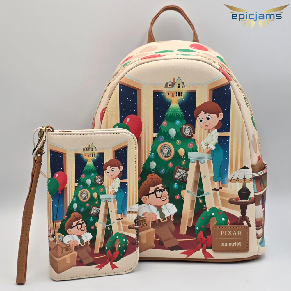 Loungefly Disney Pixar Up Carl & Ellie Christmas Tree Brown Mini Backpack Set